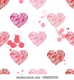 Hand drawn seamless pattern with hearts