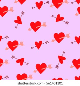 Hand drawn seamless pattern with hearts. Colored doodle love symbol drawn for the tile texture. Endless background for Valentine's day Template for wrapping, scrapbook paper, web and textile print. 