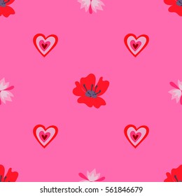 Hand drawn seamless pattern with hearts. Colored doodle love symbol drawn for the tile texture. Endless background for Valentine's day Template for wrapping, scrapbook paper, web and textile print. 