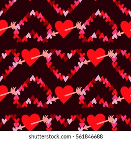 Hand drawn seamless pattern with hearts. Colored doodle love symbol drawn for the tile texture. Endless background for Valentine's day Template for wrapping, scrapbook paper, web and textile print. 