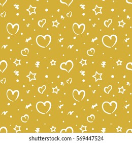 Hand drawn seamless pattern with hearts and star