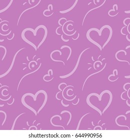 Hand drawn seamless pattern with hearts and flowers. Vector illustration.