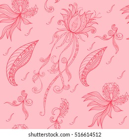 Hand drawn seamless pattern of henna flower lotus elements,yoga design.Mehendi Tattoo Doodles collection, monochrome, meditation aura.Vector illustration.