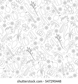Hand Drawn Seamless Pattern with Herbs And Spices