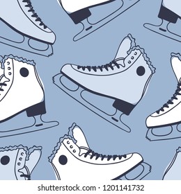 Hand drawn seamless pattern with Ice Skating Things. Winter Sport vector background. Actual fashion illustration. Original doodle style drawing. Creative ink art work