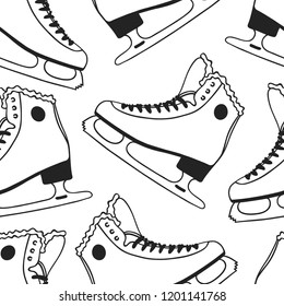 Hand drawn seamless pattern with Ice Skating Things. Winter Sport vector background. Actual fashion illustration. Original doodle style drawing. Creative ink art work