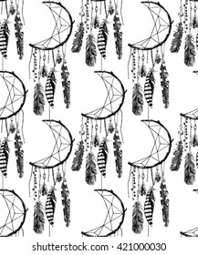 hand drawn seamless pattern with indian dream catcher