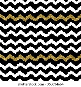 Hand drawn seamless pattern, ink vector illustration, hipster gold glitter textured