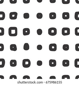 Hand Drawn Seamless Pattern With Ink Doodles. Black And White Vector Background. Endless Texture with Geometric Design