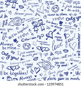 hand drawn seamless pattern with inscriptions about love