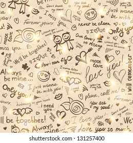 hand drawn seamless pattern with inscriptions about love