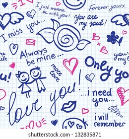 hand drawn seamless pattern with inscriptions about love