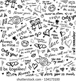 hand drawn seamless pattern with inscriptions about love