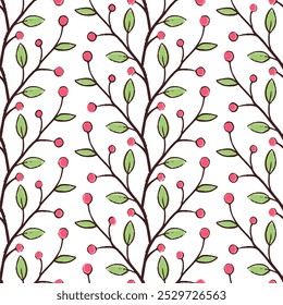 Padrão sem costura desenhado à mão com entrelaçamento de ramos. Lovely romântico vertical fashion print para fundo, design de férias, papel de parede, tecido