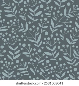 Padrão sem costura desenhado à mão com entrelaçamento de ramos em tons de pântano cinza. Lovely romântico vertical fashion print para fundo, design de férias, papel de parede, tecido