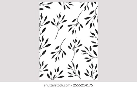  Hand Drawn Seamless Pattern Intricate Leaf Motif And Thin Branches vector background fabric image.