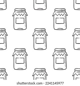 Hand drawn seamless pattern with jar of jam