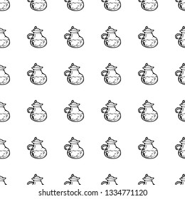 Hand Drawn seamless pattern jug doodle. Sketch style icon. Decoration element. Isolated on white background. Flat design. Vector illustration.