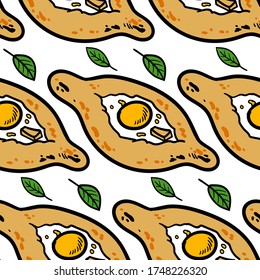 Hand drawn seamless pattern with khachapuri. Vector sketch illustration isolated on white background