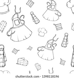 Hand drawn seamless pattern with Kitchen Utensils.Original doodle style drawing for actual design. Creative ink art work