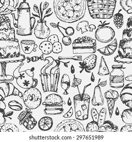 Hand drawn seamless pattern for kitchen theme .Vector