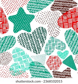 hand drawn seamless pattern of knitted hearts. Vector illustration. Not AI