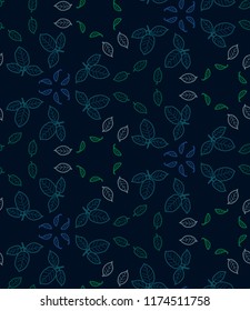 Hand drawn seamless pattern with leaves for wallpaper, greeting card, gift box, textile printing. Vector illustration.