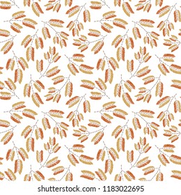 Hand drawn seamless pattern with  leaves, peppermint, spicy herbs, kitchen texture. Doodle cooking ingredient for design package tea, wallpaper, cosmetics, textile, natural organic product.