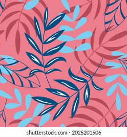 Hand drawn seamless pattern with leaves. Endless background. Illustration in vector.