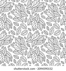 Patrón sin fisuras dibujado a mano con hojas adornadas, textura orgánica en blanco y negro. Vector de estilo Doodle.