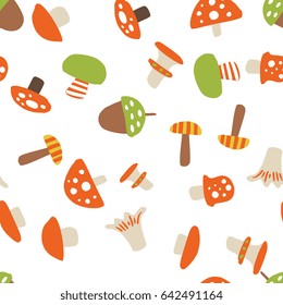Hand drawn seamless pattern with leaves on white background. Elements isolated on white background. Vector illustration. Perfect for background, wrapping paper, cloth design in cute cartoony style.