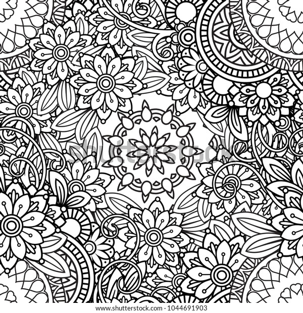 Hand Drawn Seamless Pattern Leaves Flowers Stock Vector (Royalty Free ...