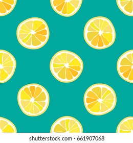 Hand drawn seamless pattern with lemon slice, Summer fruits. Trendy tropical seamless pattern