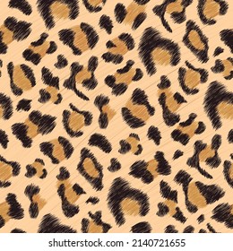 Hand drawn Seamless pattern of Leopard skin, Detail skin of leopard, Realistic Leopard pattern