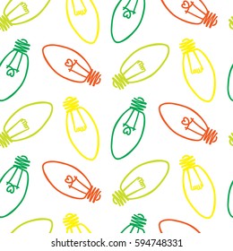 Hand drawn seamless pattern with light bulb and heart. Light bulb lamp icon. Concept of big idea, inspiration, innovation, love. Vector illustration. Idea, love symbol. Sketch. Doodle sign.