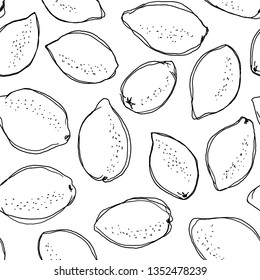 Hand drawn seamless pattern with linear lemons on a white background. Perfect for textile or ppaper print.