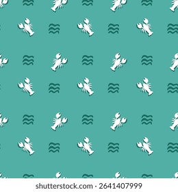 Hand drawn seamless pattern of lobster and wave. Nice print for trendy summer clothes
