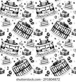 Hand drawn seamless pattern with love symbols