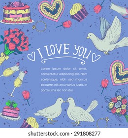 Hand drawn seamless pattern with love symbols