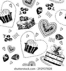 Hand drawn seamless pattern with love symbols
