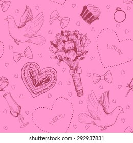 Hand drawn seamless pattern with love symbols