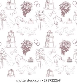 Hand drawn seamless pattern with love symbols