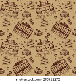 Hand drawn seamless pattern with love symbols