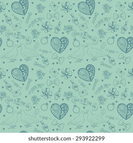 Hand drawn seamless pattern with love symbols