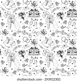 Hand drawn seamless pattern with love symbols