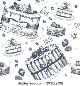 Hand drawn seamless pattern with love symbols
