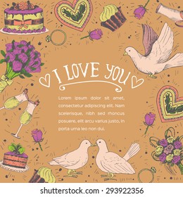 Hand drawn seamless pattern with love symbols