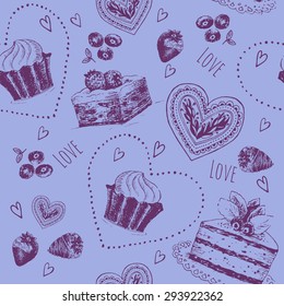 Hand drawn seamless pattern with love symbols