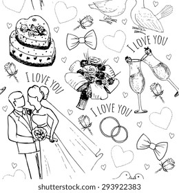 Hand drawn seamless pattern with love symbols