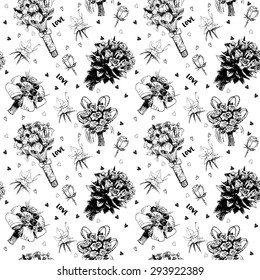 Hand drawn seamless pattern with love symbols